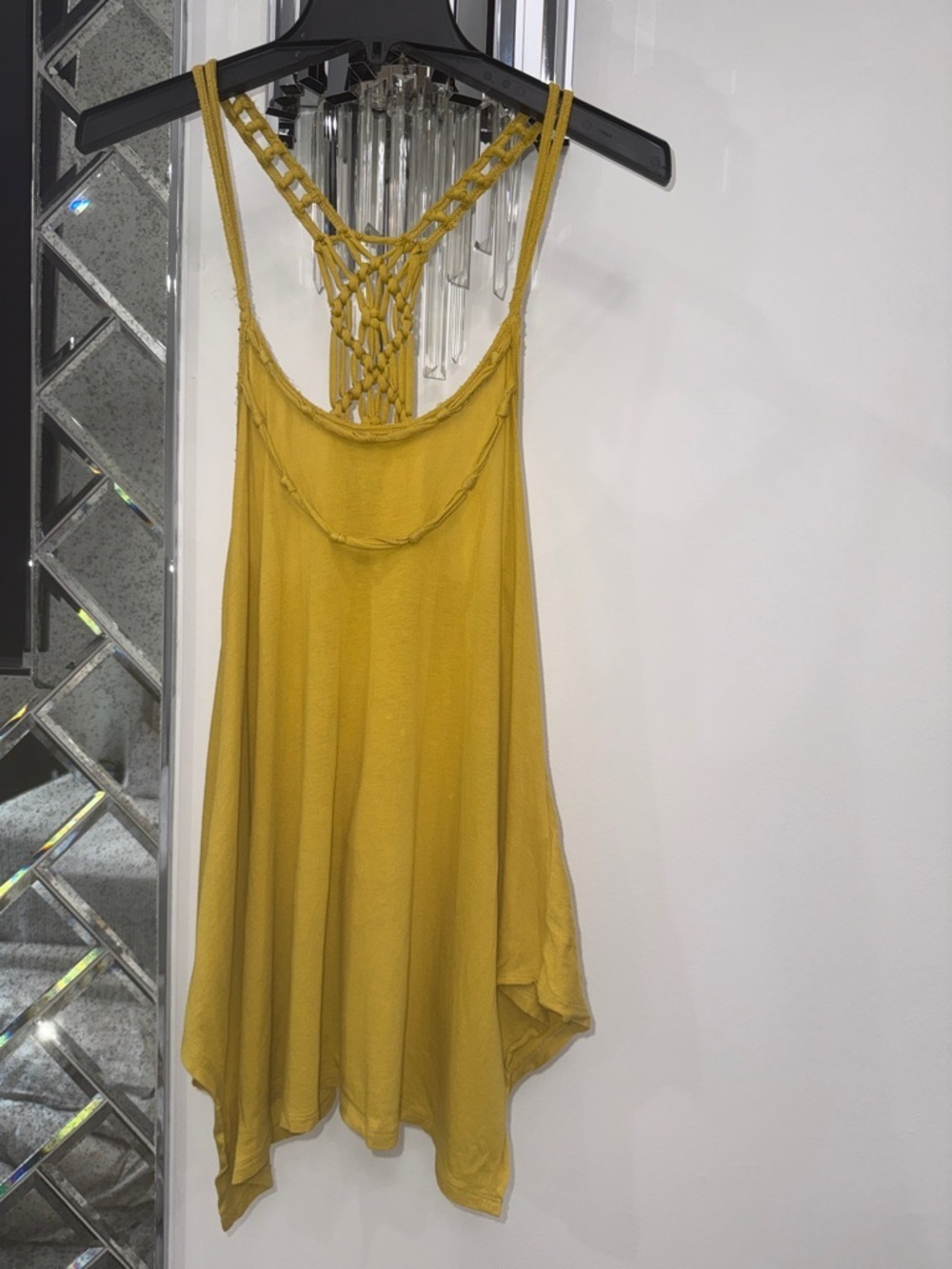 Sweet by miss me Mustard Yellow Macramé Back flowey Tank Top